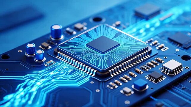 Closeup of a blue circuit board