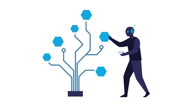 Person interacting with a digital tree circuit diagram.
