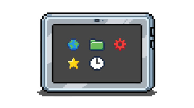Pixel Art Tablet Device with Icons Displayed.