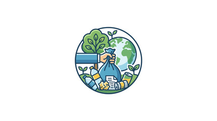 Obraz premium Illustration of Hand Holding Trash Bag for Environmental Cleanup and Recycling Concept
