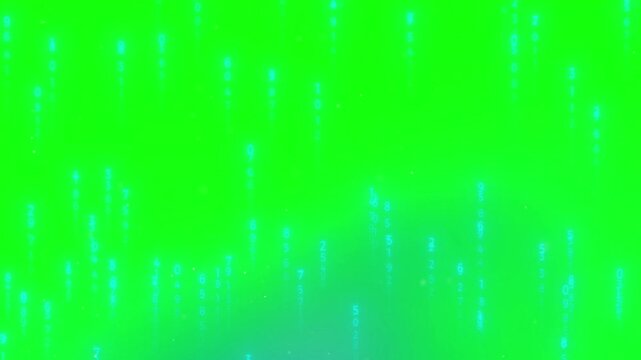 Glowing blue data particles falling on green background