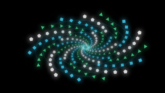 Hypnotic digital matrix whirlwind design element with colorful particle lines