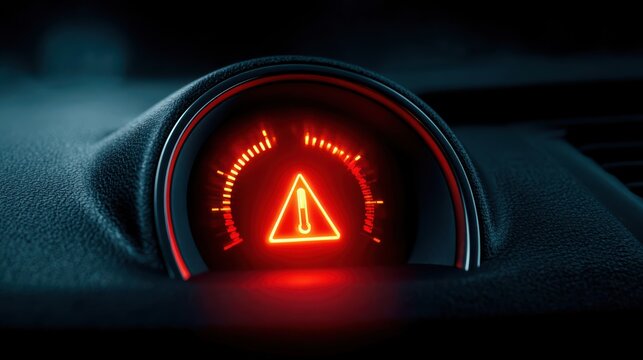 A red warning light with a thermometer symbol indicating an engine temperature alert on a car dashboard.