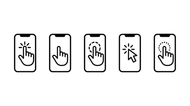 Touch icon set. Containing mobile phone screen gesture and interaction icons. Vector illustration set.
