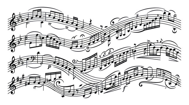 Wavy Musical Score Sheet - Classical Music Notes and Staff Lines