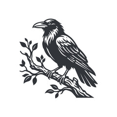 Fototapeta premium Black bird on tree branch.