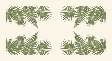 Naklejka premium Green Fern and Palm Leaves Border - Tropical Nature Design