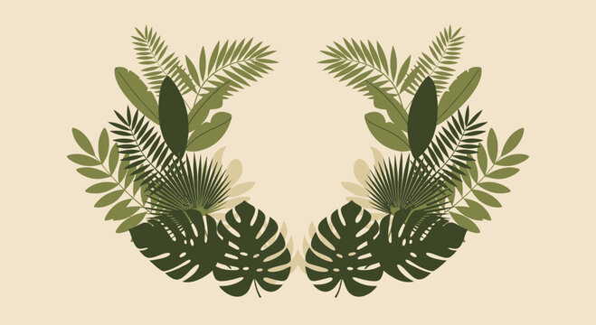 Tropical Leaf Wreath - Exotic Botanical Illustration Background