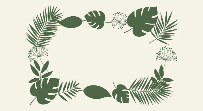 Tropical Leaves Border - Greenery Botanical Frame Design, Isolated