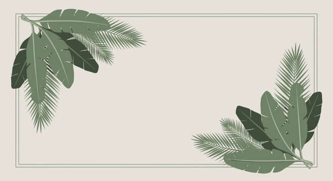 Tropical Leaves Border - Palm and Banana Leaf Frame - Minimalist Design