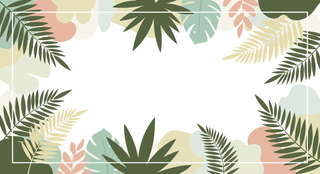 Tropical Leaves Border - Pastel Abstract Shapes Background