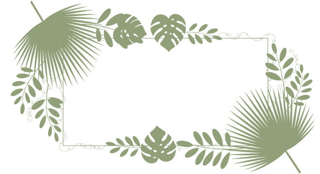 Tropical Leaves Border Frame - Green Exotic Plant Design
