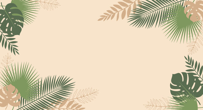 Tropical Leaves Border Frame, Exotic Jungle Plants Deco, Botanical Background Design