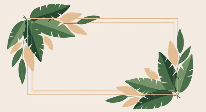 Tropical Leaves Border Frame Template - Green Botanical Banner Graphic