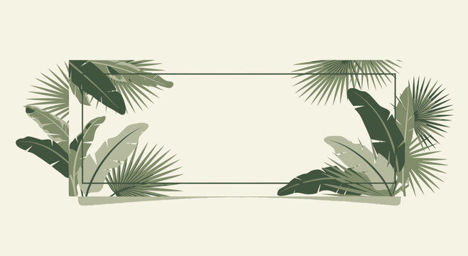Tropical Leaves Frame and Copy Space Vector Background - Green Foliage Border
