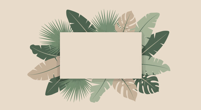 Tropical leaves frame mockup, summer foliage border blank copy space