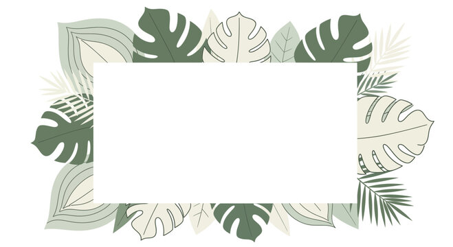 Tropical Leaves Frame with Copy Space - Green and Beige Botanical Border