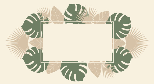 Tropical Leaves Frame with Blank Rectangle for Text - Exotic Botanical Decor