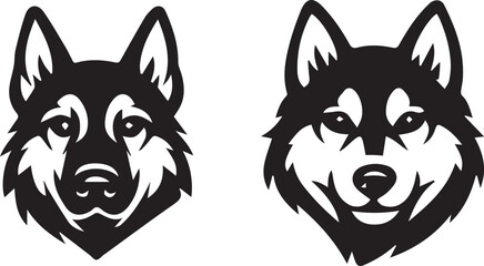 Black and white wolf and husky dog heads illustration Vector © MSTJESMIN