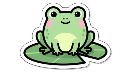 Fototapeta premium Cartoon Green Frog Sitting On Lily Pad.