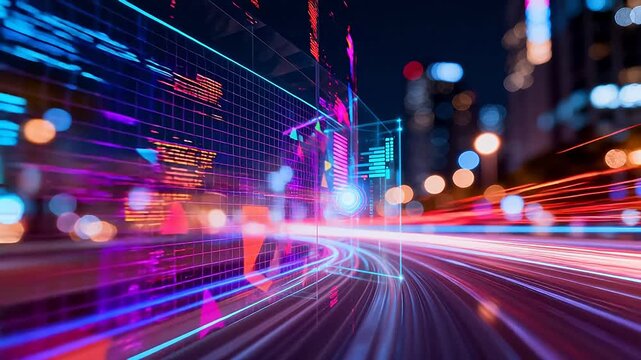 Futuristic cityscape with neon lights
