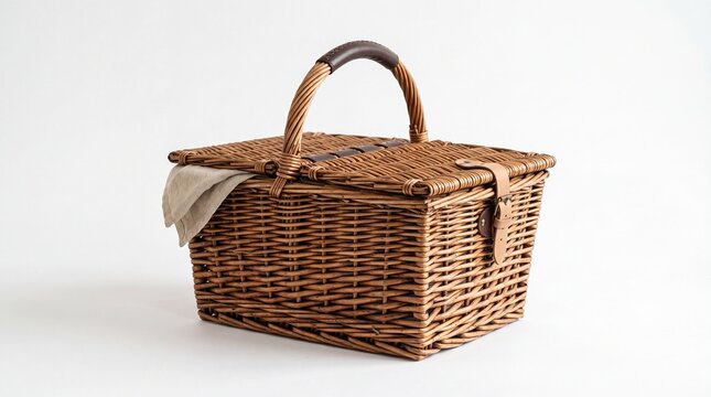 Picnic Basket Isolated on Clean White Surface