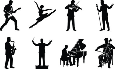 Black silhouette vector collection of performing arts musicians ballerina singer orchestra conductor and classical musical instruments eps ten format design © Mdjoshel 