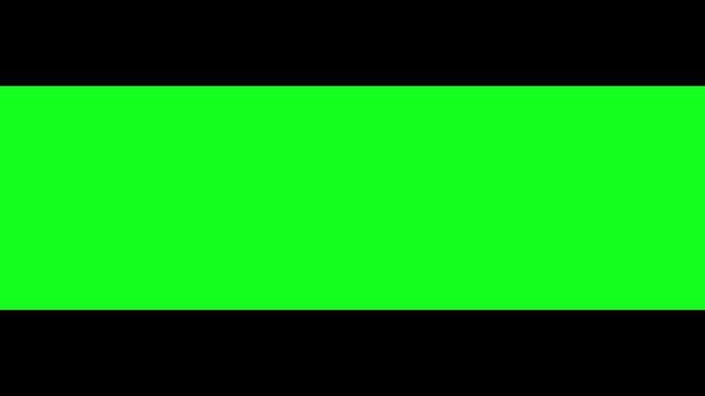 Solid bright green screen rectangle overlay on black. Chroma key green screen backdrop for digital corporate video editing. Motion graphics green screen.