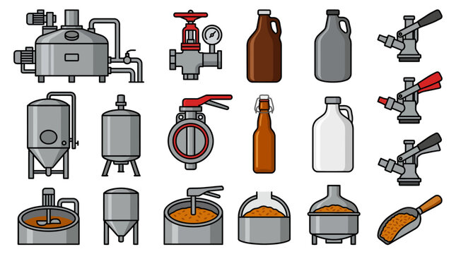 Brewing Equipment Illustration Set.
