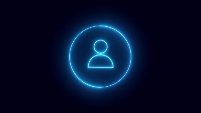 Glowing blue neon user icon in digital circle shield. Avatar user icon symbol for personal member account privacy. Animated user icon graphic loop.
