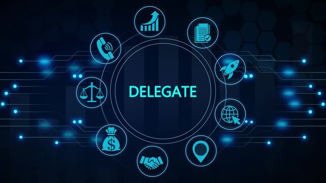 Business delegation concept animation with digital and glowing network lines, modern corporate communication