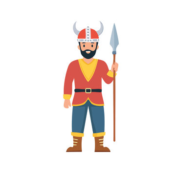 Flat illustration of a viking warrior with spear