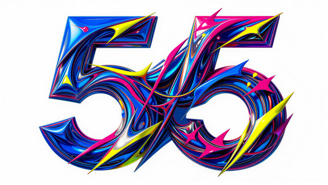 Futuristic abstract 3D number fifty-five graphic