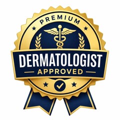 Naklejka premium Premium Gold Seal Certification Emblem Featuring Professional Skin Care Medical Expertise Validation Badge