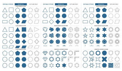 Fototapeta premium Geometric Polygon Vector Pack Editable Stroke Solid and Outline Shapes