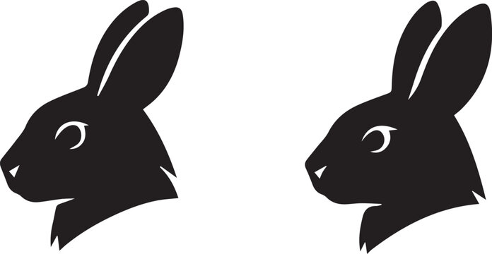 Two facing black silhouette rabbits with white eyes Vector