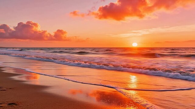 Beach sunset with ocean waves