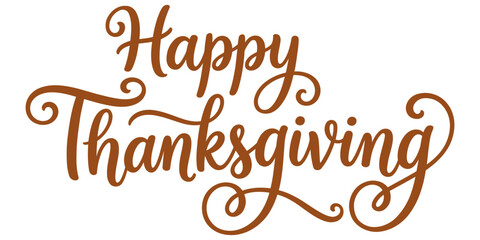 Happy thanksgiving calligraphy festive brown typography for holiday greetings celebrations © MSTNASIMA