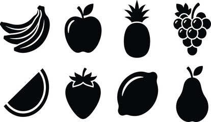 Vector silhouette set of fresh fruits and healthy organic berry icons isolated on white background © Mdjoshel 