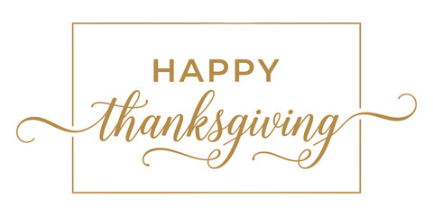 Happy thanksgiving calligraphy elegant gold text on white background for holiday greetings © MSTNASIMA