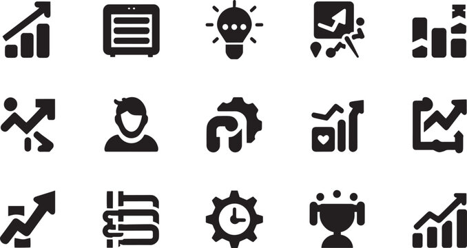 Business analytics data monitoring and corporate optimization line icon set