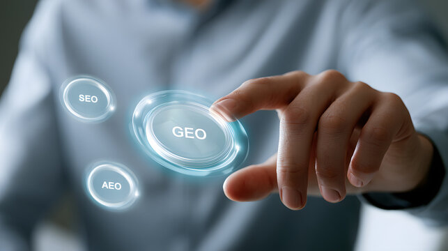 Business man Interacting with GEO Search Interface