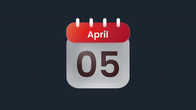 April 05 5th Calendar Day Marker Animation with Transparent Background ProRes Alpha Channel 4K 60fps