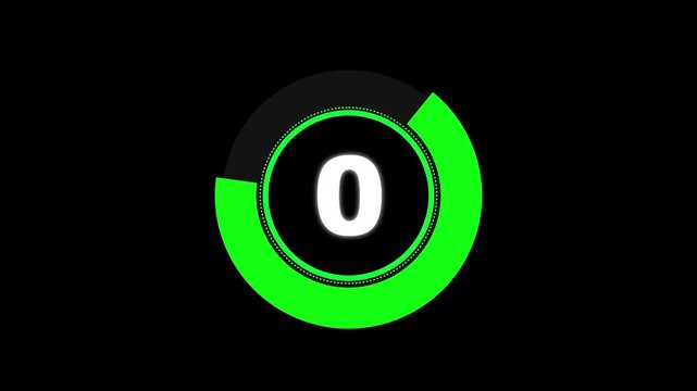 Circular countdown timer with digital number two text. Countdown timer circle for technology system launch sequence. Animated countdown timer.