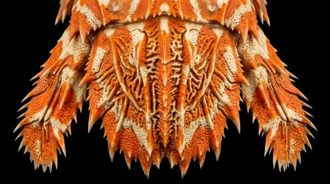 Detailed close up of the textured shell of a spiny king crab.