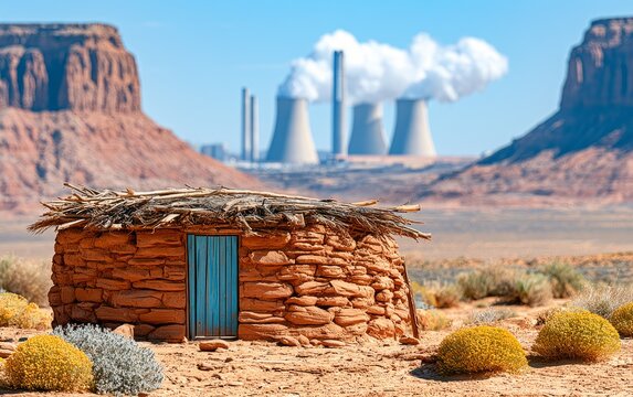 Traditional Navajo Hogan Dwelling in Arizona Desert Landscape