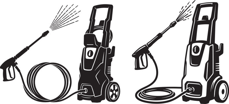 Collection of portable electric high pressure water washers with spray hose icon design pressure cleaning equipment maintenance industrial electric improvement