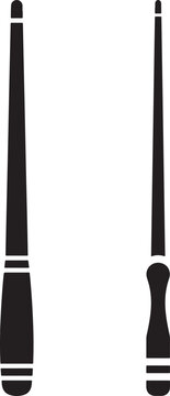 Two pool cues black silhouette vector illustration with billiards equipment silhouette illustration isolated background recreation professional billiard competition precision accuracy