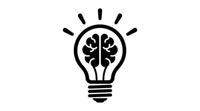 Brain Inside Light Bulb Icon Symbol.