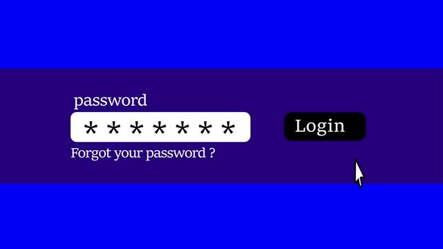 Login screen with password field on purple background. Secure account login panel for user identity authentication. Animated login screen layout.